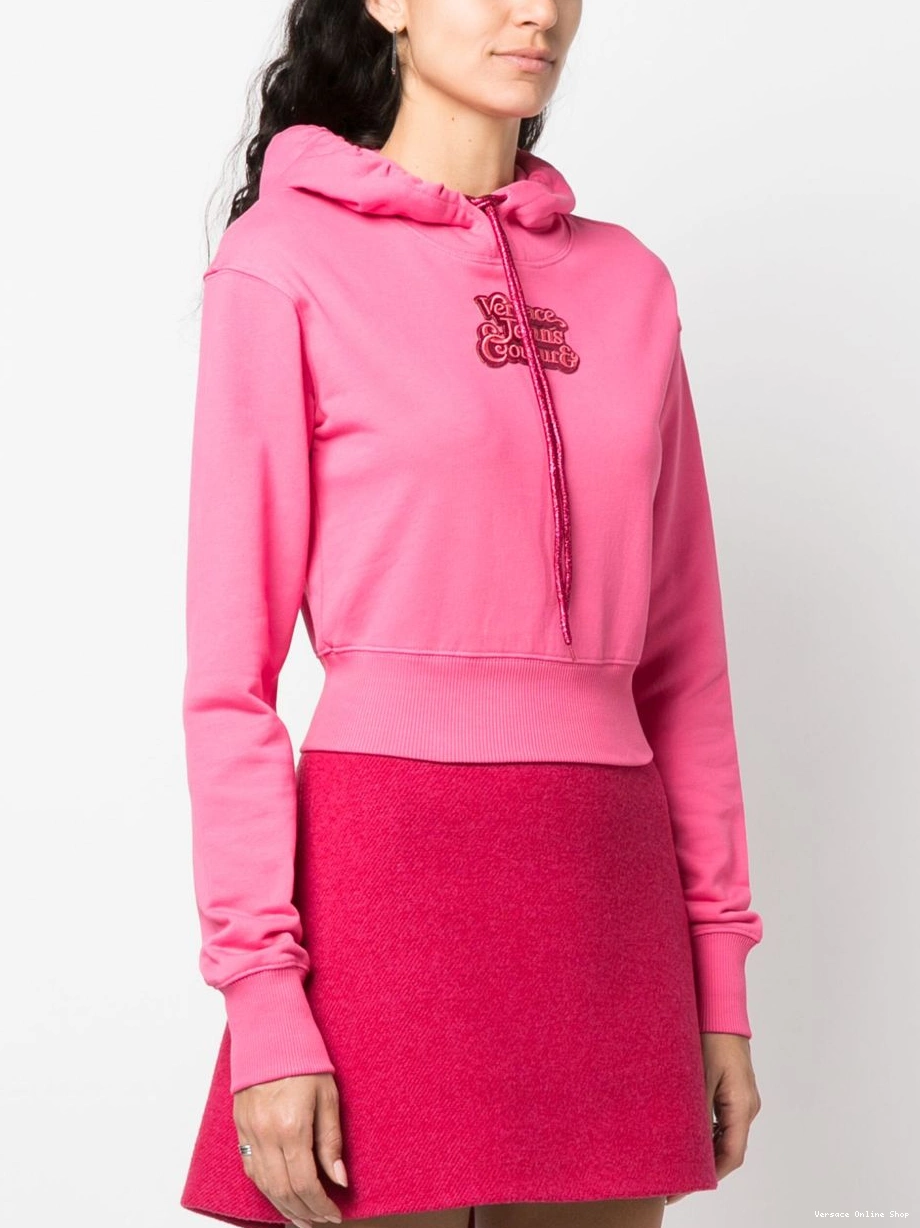 Affordable Versace Jeans logo-embroidered Couture Women hoodie cropped 0718